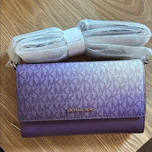 Michael Kors Purple Ombre Crossbody Wallet with Gold Logo